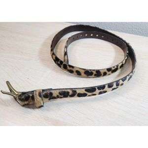 J.Crew Factory Leopard Print Haircalf Leather Belt Womens Brown
